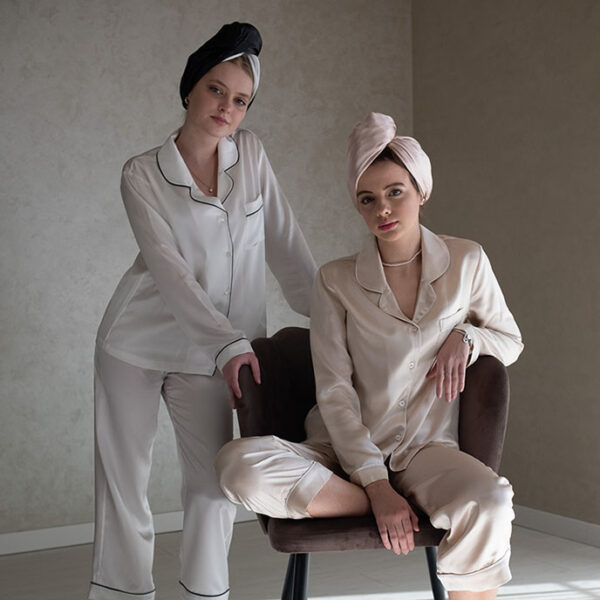 Daphne hedvábný turban na vlasy - černý onyx a růžové zlato