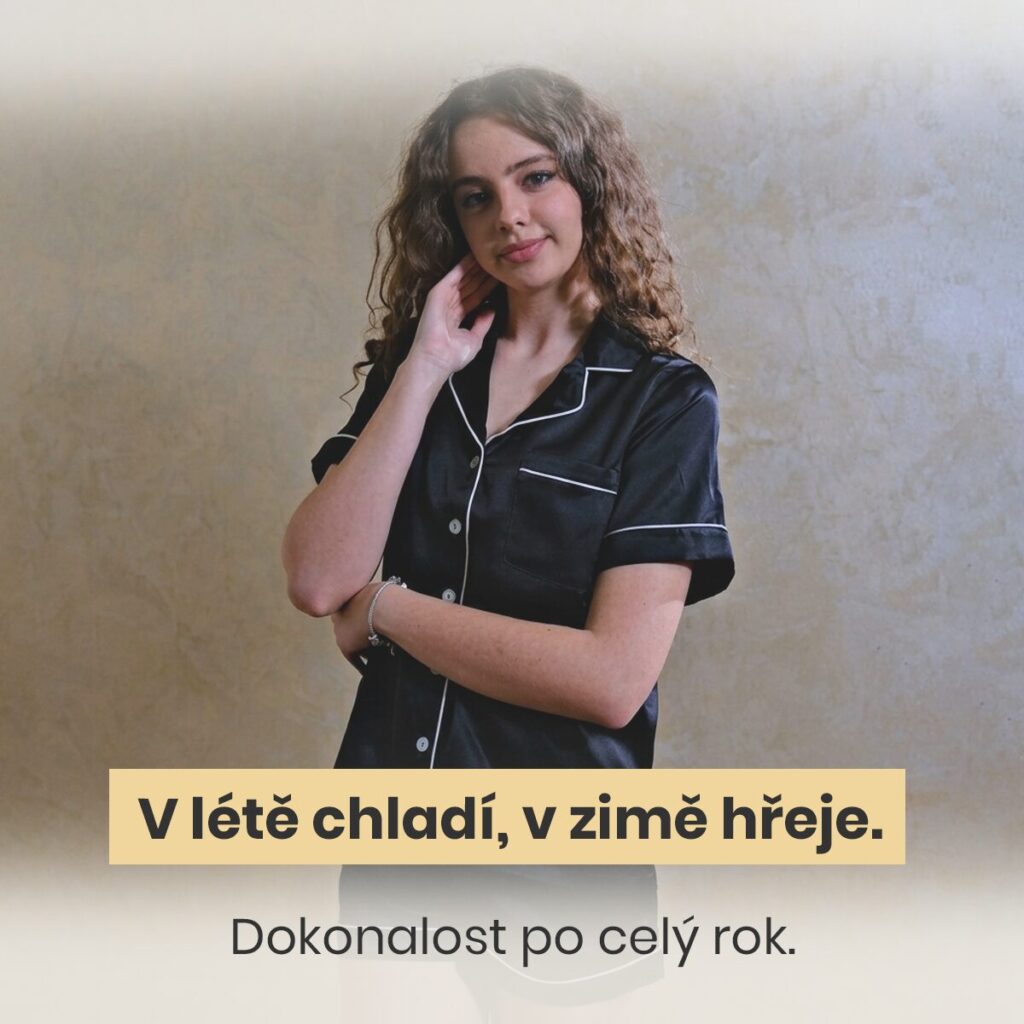 Sensual luxusní hedvábné pyžamo krátké - černý onyx (S,M,L,XL)