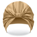 Set hedvábné povlečení 40 x 40, turban na vlasy a gumička – Měděno-zlatý