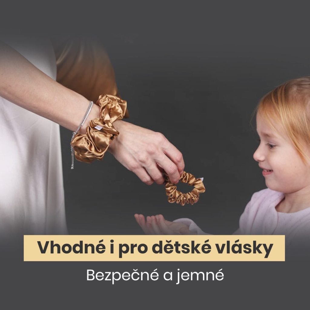 Set 3 hedvábné gumičky do vlasů – koňakový