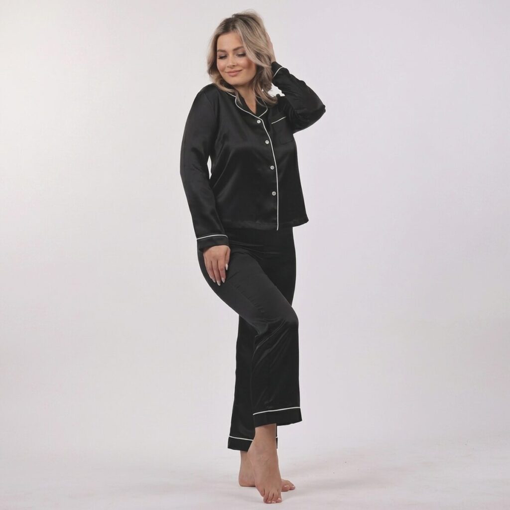 Majestic luxusní hedvábné pyžamo dlouhé - černý onyx (S, M,L, XL)