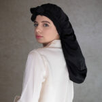 Hedvábný turban Royal pro dlouhé vlasy – Černý onyx