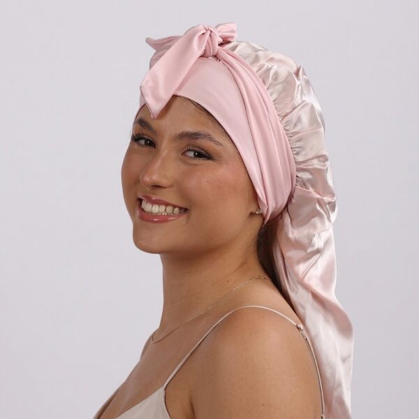 Hedvábný bonnet (turban) Royal pro dlouhé vlasy – Růžové Zlato