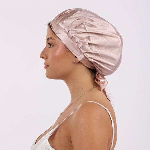 Luxusní hedvábný turban Luna – růžové zlato se zavazováním