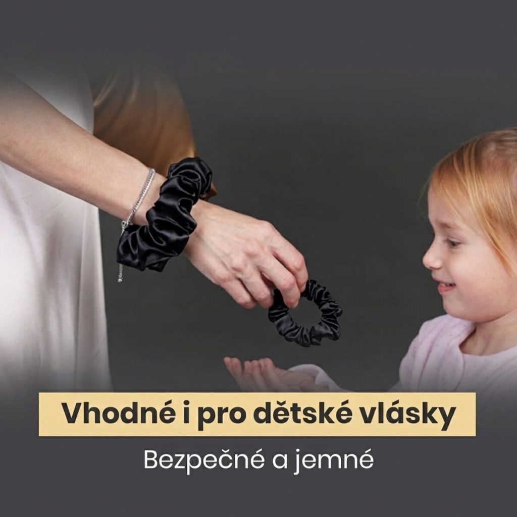 hedvábná gumička do vlasů – Černý ónyx