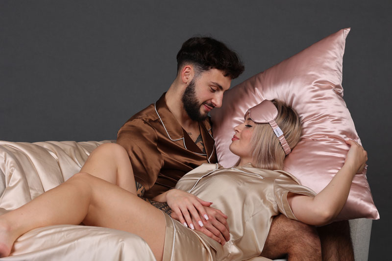 Hedvábný povlak na polštář 70 × 80(90) a maska – odstín růžové zlato