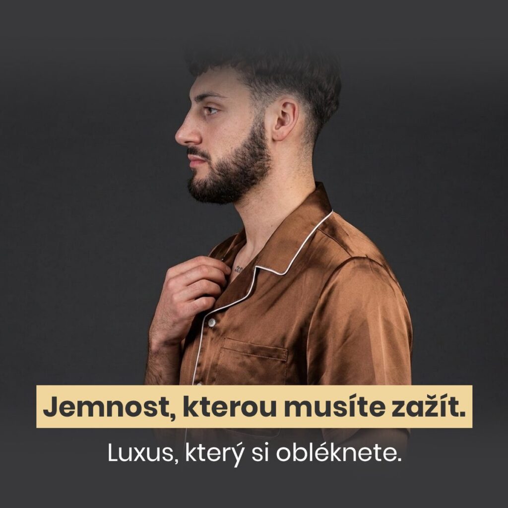 Hedvábné pánské krátké hnědé pyžamo