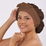 Hedvábný turban SIMIsilk Royal – hnědý diamant pro krátké a středně dlouhé vlasy, luxusní ochrana vlasů