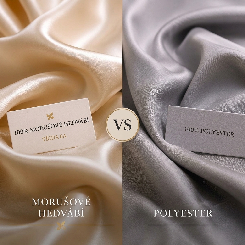Morušové hedvábí vs polyester – porovnání vzhledu, struktury a přirozeného lesku materiálů