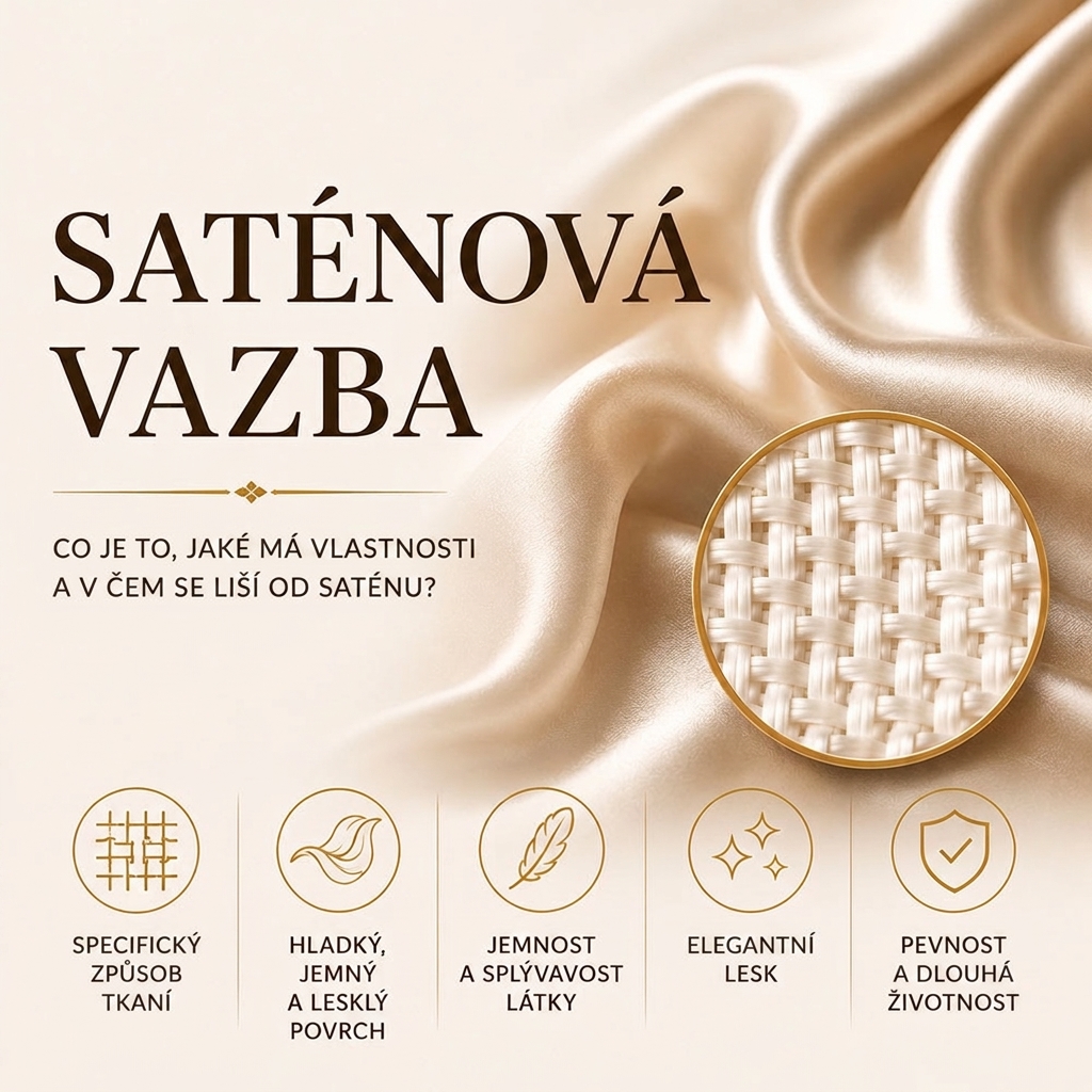 Saténová vazba a struktura hladké hedvábné tkaniny