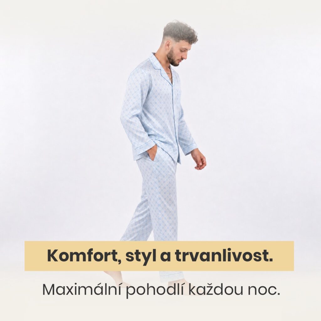 Hedvábné pánské pyžamo světle modré